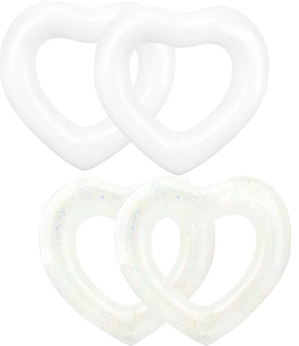 Sonarun Confezione da 4 salvagocce gonfiabili a forma di cuore, per adulti, piscina, spiaggia, feste, 110 x 90 cm (trasparente, bianco)