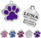 Ibera gifts - Hundemarke mit Gravur und personalisierte Hundemarke in Pfotenform, perfekt für kleine bis mittelgroße Haustiere (Strass/Lila)