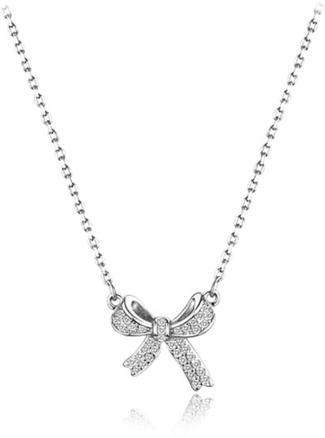 ZILZUFA Schleife Halskette Damen, Schmetterling Schlüsselbein Kette, Sterling Silber, Bogenkette Anhänger, Geschenk