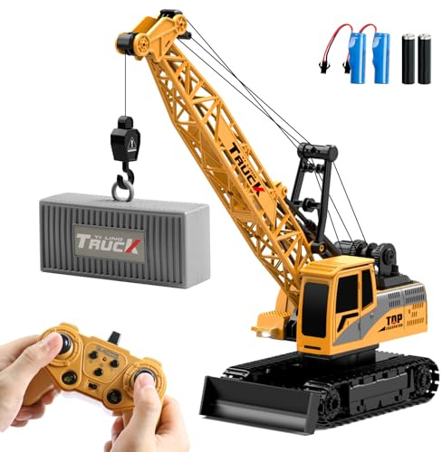 Dwi Dowellin Remote Control Crawler Crane for Boys,11-Channel 2.4GHz RC Construction Crane Toy for Kids Age 3 4-7 8 9 10 Year Old