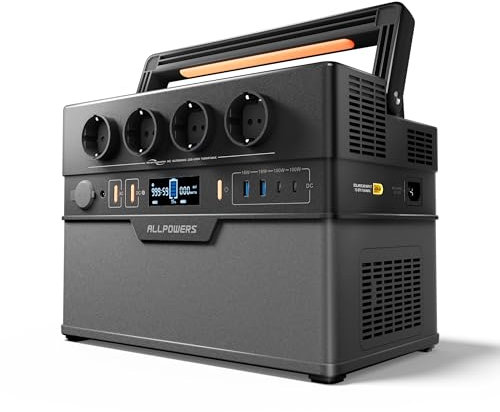 ALLPOWERS 1500W Estación de energía portátil S1500 PLUS batería portátil LiFePo4,generador solar de salida de CA 4x1500W con MPPT y SAI＜15ms (S1500 PLUS)