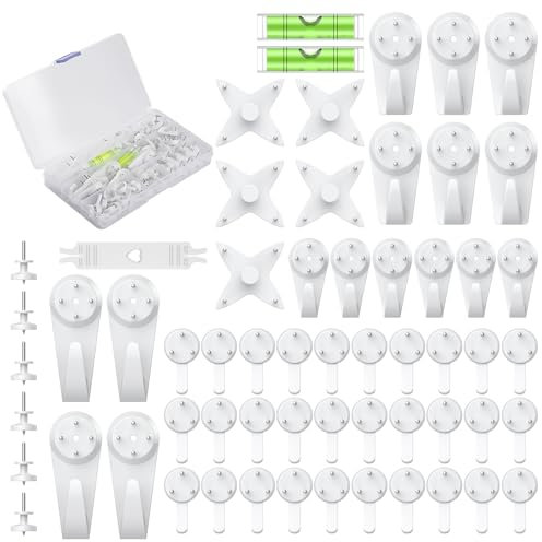 Uniclife 60 Pezzi di Ganci per Pareti Dure Kit per Appendere Quadri Ganci per Pareti Non Tracciabili con Chiodi, Ganci per Quadri Bianchi in Stucco per Cornici, Pittura e Arte