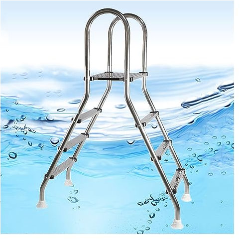 Generico Scaletta per Piscina in Acciaio Inox, Pedali Antiscivolo a Due gradini, Accesso alla Piscina Fuori Terra, Portata Fino a 300 kg, Finitura Argento Resistente.