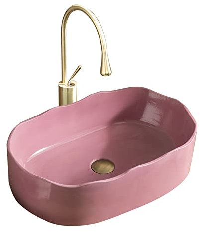 WEYFH Vasques de Salle de Bain Vasque de Salle de Bain, lavabo de comptoir Ovale Rose de 21 Pouces, Meuble-lavabo sous Armoire avec Robinet doré et vidage Automatique