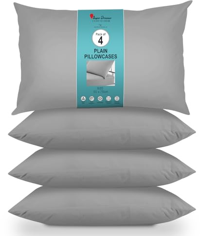 GC GAVENO CAVAILIA Housewife Pillowcases 4 Pairs - 100% Microfibre Bed Pillow - Standard Size 75x50 cm - Hypoallergenic Pillowcase - Envelope Closure - Wrinkle, Fade & Stain Resistant - Grey