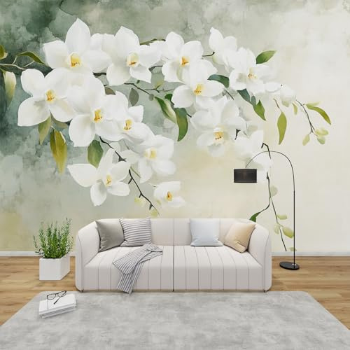 MMYAOKEN Papier Peint Panoramique Fleurs 300x210 cm - Décoration Murale Floral Vert - Tapisserie Murales Papier Peint Intissé pour Chambre Salon - Poster Tableaux Photo Muraux