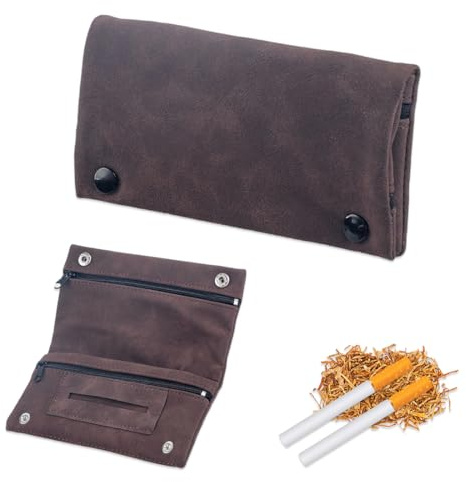 ZORVYN Porta Tabacco in Pelle, Borsa per Tabacco da Rollare con Chiusura Magnetica, Pieghevole, Portatile, Multistrato (Marrone)