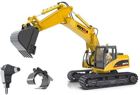 Ferngesteuerter Bagger Huina 1535-1 Rc Kettenbagger Metall inkl. Abbruchhammer und Sortiergreifer
