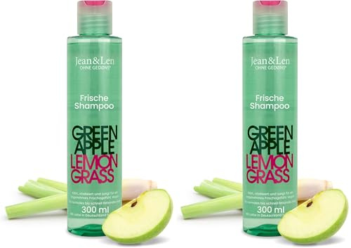 Jean & Len Frische Shampoo Green Apple & Lemongrass, vegan, 300 ml | für fettige Haare, stellt das natürliche Gleichgewicht der Kopfhaut wieder her, mit Apfelduft, ohne Silikone & Parabene