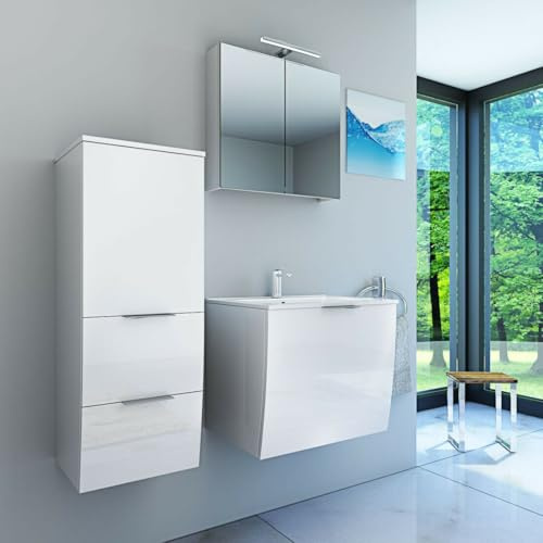 AcquaVapore by Sandra Jentho Badmöbel Set Gently 1 V2 L Weiß MDF Waschtisch 60cm ohne LED Beleuchtung