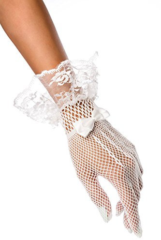 unbekannt Weiße Spitze Spitzenstoffnhandschuhe kurz mit Motiv transparent elegante Handstulpen Netzhandschuhe mit Satin Schleife