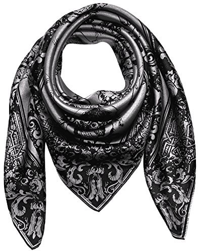 LORENZO CANA Luxus Seidentuch aufwändig bedruckt Tuch 100% Seide 90 cm x 90 cm harmonische Grau Farben Damentuch Schaltuch 89173