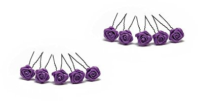 10 x Rosen auf Haarnadel - für tiefe Haarpartien - Brauthaarschmuck | S-T - Lila