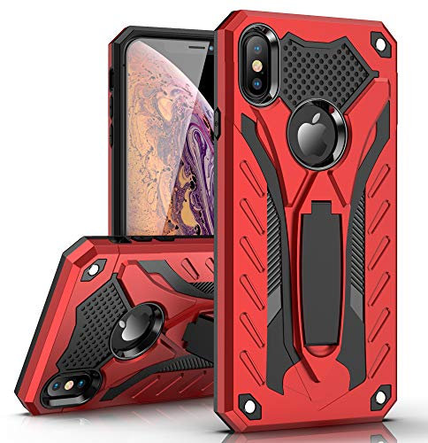 MILAN NICE Phone Case for iPhone XS/iPhone X Heavy Duty Protective Hard Cover Shockproof Certified with Drop Tested with Smartphone Kickstand (Red)