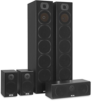 auna V9B - Enceintes HiFi, Enceintes Surround, Enceinte Frontale 4 Voies, Enceinte Centrale 2 Voies, Enceintes Surround 2 Voies, Protection Amovible, Montage Mural, Noir