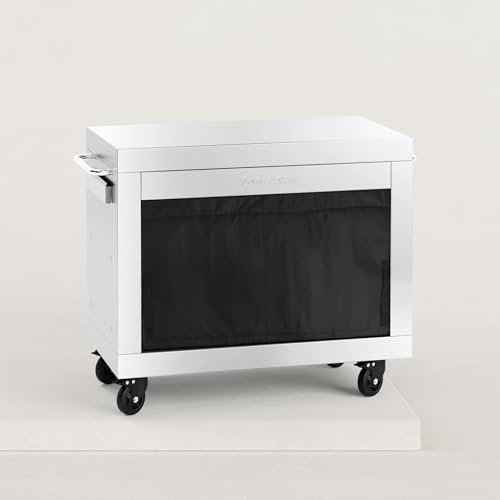 Verytable desserte XL en INOX avec tiroir Grand Plan de Travail INOX : 90 x 50 cm 2 poignées INOX pour déplacer Facilement Tissu au Choix aimanté pour protéger la Bouteille de gaz Noir /