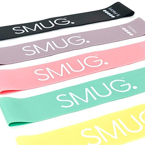 SMUG Resistance Bands aus Premium-Latex | 5er-Set mit Tasche | Fitness Bänder für Beine, Kniebeugen, Körpermitte, Pilates, Oberkörper, Dehnen & Krafttraining | Widerstandsbänder für Männer & Frauen