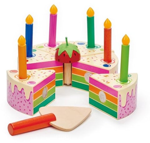 Tender Leaf Toys Rainbow Birthday Cake - Wooden Pretend Food Cake For Children - Perfect For Pretend Play and Role Play