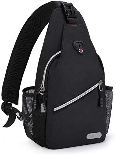 MOSISO Mini Sling Bag Sling Rucksack, Klein Brusttasche Crossbody Bag Wandern Daypack Reisen Outdoor Freizeit Sporttasche One Shoulder Tasche für Herren & Damen, Schwarz