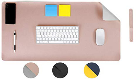MyGadget Schreibtischunterlage 80 x 40 cm - Kunstleder Mauspad Schreibunterlage Tischunterlage | Rutschfest für Computer Laptop - Zweiseitig Rosa Grau