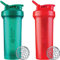 BlenderBottle Lot de 2 bouteilles shaker classiques V2, parfaites pour les boissons protéinées et avant l'entraînement, rouge, vert