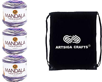 Lion Brand Mandala Thick & Quick Tentacle 528-207 (3 Knäuel – gleiche Farbstofflose) Gewicht S sperrig #6 Acrylgarn zum Häkeln und Stricken mit Projekttasche