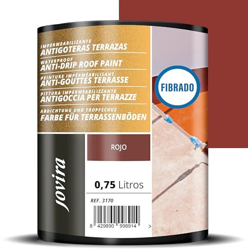 JOVIRA PINTURAS Pintura Impermeabilizante Antigoteras fibrado. Revestimiento Elástico, para Terrazas, Paredes, Medianeras y Tejados. (750 Mililitros, Rojo) E-64
