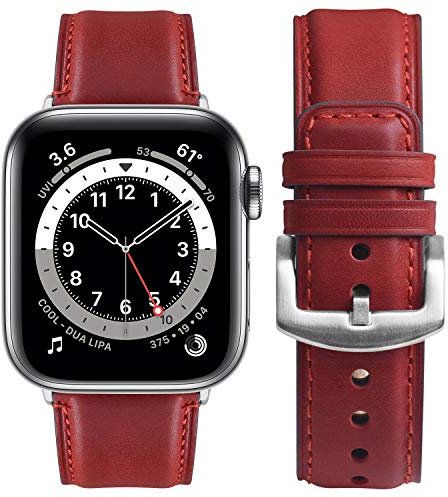 Fullmosa Cinturino per Apple Watch 42mm 44mm 45mm 46mm 49mm, Yola Cinturini in Vera Pelle Compatibile con Apple Watch Serie 10 9 8 7 6 5 4 3 2 1 SE Ultra, Rosso