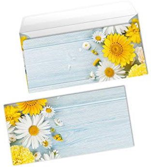 Briefumschläge Blumen Holz blau für Briefe Einladungen Hochzeit Geburtstag DIN lang-Format (10 Umschläge)