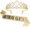 CAVETEE Schärpe und Strass-Tiara-Set Birthday Queen, 2 Piece Set, Stoff