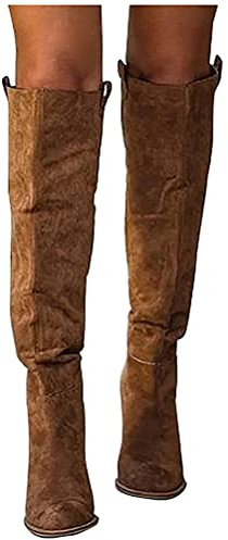Onsoyours Donna Stivali Classico Moda Plateau Tacco Alto Stivali al Ginocchio Autunno Inverno Scamosciato Pelle Lunghi Stivali B Marrone 36 EU
