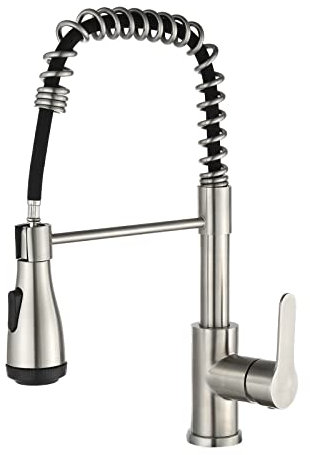 PHASAT Grifo de cocina con muelle en espiral, giratorio 360°, 4 funciones, níquel cepillado PE1L01