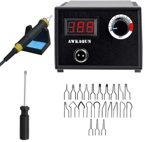 Kit pyrograveur sur bois, 60W Machine à Pyrogravure Numérique 0-730°C ​​​​Température Réglable, Pyrograveur Professionnel avec 23 Pyrogravure pour Souder, Bois, Gravure, Cuir, Citrouille (60W)