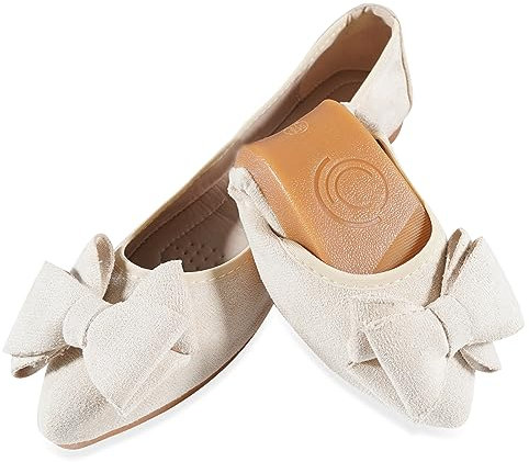 MACHSWON Ballet Flats for Women Comfortable Women's Flats Ballerina Folding Pumps Casual Dress Pointed Toe Black Flats Shoes Women(Apricot, Size 4)