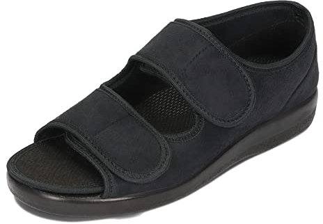 OrtoMed Offene Orthopädische Schuhe Damen Herren Verstellbare Breite Orthopädische Einlegesohle Klettverschluss Microvelour Schwarz 36-46 EU (Schwarz 513, Numeric_45)