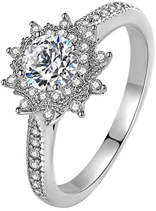 Musihy Verlobungsringe, Couple Ring Zirkonring Halo Ring Blume Zirkonia Weiß Ringgröße 60 Mutter Geschenke