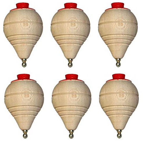 Acan Tradineur - Pack de 6 peonzas de Madera con Cuerda y Punta metálica, trompos, pirindolas, Spinners, Regalos para niños, cumpleaños (7,5 x 4,5 cm)