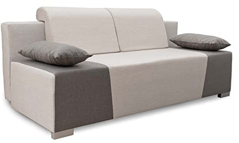 bonni Ausklappbares Sofa mit Schlaffunktion und Bettzeugbehälter Kordoba. Zwei Farben. Universeller Stil. Einfaches Ausklappen, Bonellfedern in der Matratze! (Grau/Creme)