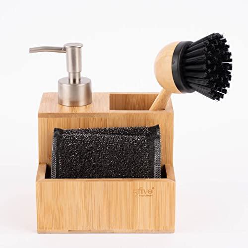 Juego de lavaplatos, dispensador de jabón de bambú, 13 x 12,5 x 18 cm
