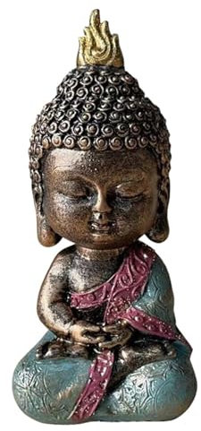 Estatua de bebé Boudha – Decoración Zen y Feng Shui – para Crear un Ambiente Relajante y Espiritual – Idea de Regalo Boudha – Altura: 14 cm – Color: Verde y marrón – Zen'Light