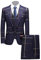 Costume 3 Pièces à Carreaux pour Hommes Ensemble Blazer Slim Fit à Revers Cranté et Un Bouton Veste de Fête de Mariage Gilet et Pantalon (Bleu Foncé,S)