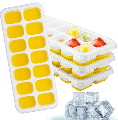 Phantasy® Eiswürfelform Silikon Mit Deckel 4 PACK, Platzsparend und Stapelbar Ice Cube Tray Eiswürfelbehälter für Babybrei Enfrieren, Gekühlte Getränke, Orange