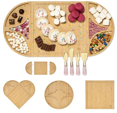 Paris Hilton Charcuterie Board und Servierset, anpassbare und magnetische Bambusplatte mit Käseutensilien, 7-teiliges Set, Rosa