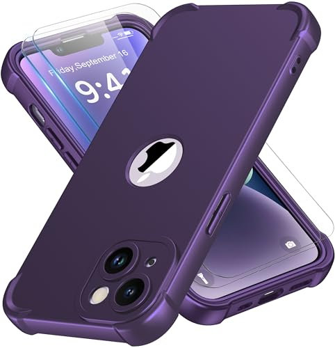ORETECH für iPhone 14 Hülle Silikon, mit 2 Stück Schutzfolie, 360 Grad Ganzkörper Stoßfest Kratzfest Anti-Fingerabdruck Silikon Handyhülle für iPhone 14 Case 6,1 Zoll, Tiefes Violett