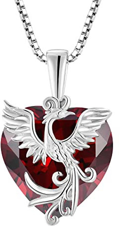 Starnny Damen Kette Silber 925 Phönix Anhänger Halskette 12mm 5A Cubic Zirkonia Januar Geburtsstein Granat Schmuck für Damen