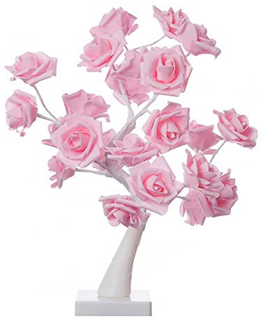Mehrfarbige Rosenlampe, Farbwechselnder Leuchtender Rosenlampenbaum, Leuchtende Rosenblüten-Blütenblatt-Baumlampe, Farbenfrohe Künstliche Tischblume, Bonsai-Baum, LED-Tischbaumlichter mit(Rosa)