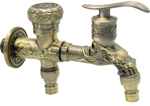 DOITOOL Robinet D'Eau Antique Double Bec pour Cuisine, Pelouse et Buanderie - Accessoire Extérieur pour Machine À Laver