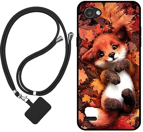 Sunrive Hülle Kompatibel mit LG Q6 Case,matt Handyhülle Schutzhülle Etui Karikatur Muster TPU Backcover (Ahornblattfuchs) +1x Universale Handykette MEHRWEG
