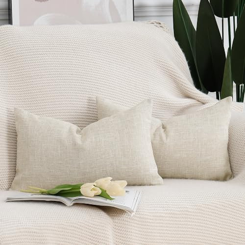 Madizz 2er Set Faux Leinen Kissenbezügen Weich Dekorative Kissenabdeckung für Sofa Schlafzimmer Kissenhülle Hellbeige 30x50 cm Rechteckig