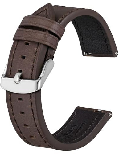 BISONSTRAP Leder Uhrenarmband, Schnellwechsel Armband für Herren und Frauen - 20mm, Dunkelbraun (Silberne Schnalle)